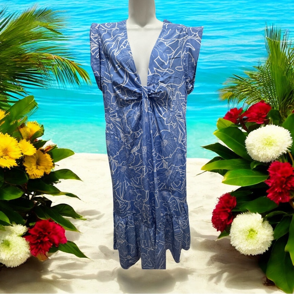 Steve Madden Blue and White twist front midi cotton dress xl
